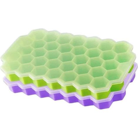 2 pièces en forme de nid d\'abeille glaçon 37 cubes bac à glace bac à glaçons moule conteneurs de stockage@1 (1/3)