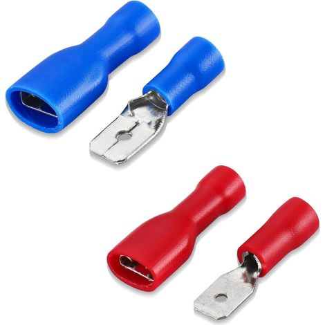 80 cosses electriques a sertir bornes de câble femelles à déconnexion rapide entièrement isolées en vinyle 6,3 x 0,8 mm pour 1,5 2,5 mm² (16 14 AWG) Bleu,pour 0,5 1,5 mm² (22 16 AWG) Rouge (1/5)