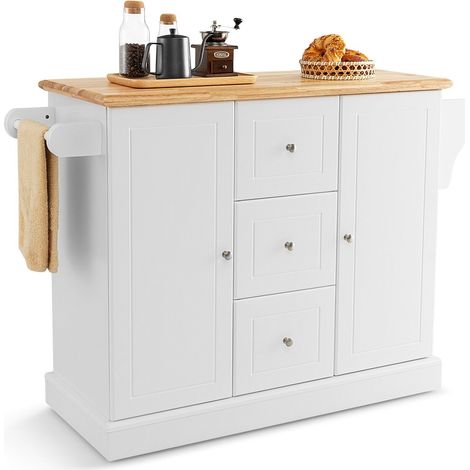 COSTWAY Kitchen Island Storage Trolley Rolling Cart Cupboard 3 Deep Drawers 2 Doors (1/5)