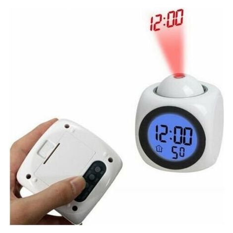 Orologio digitale con proiezione Sveglia LED silenziosa 12/24 ore Sveglia con proiezione da soffitto Controllo vocale Ora Temperatura Display Snooze Sveglia digitale (bianco) (1/4)