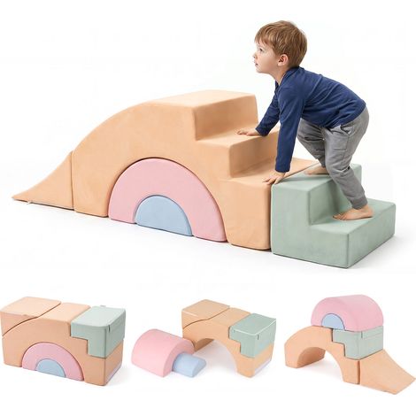 Parcours Motricité Bébé 5 Modules pour Tout-Petits 3+Ans Espace de Jeu Sécurisé en Mousse sans Angles,Housses Lavables avec Fixations Auto-Agrippantes (1/5)