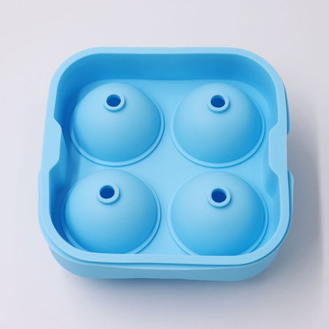 Moule à glaçons en silicone souple permettant de réaliser 4 glaçons – moule sphérique rond – idéal pour la fabrication de glaçons pour whisky et cocktails. (1/4)
