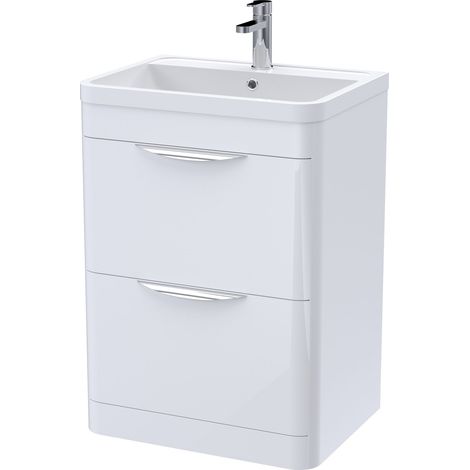 Balterley Aldershawe Floor Standing 2 Drawer Vanity Unit Basin, Gloss White, 600mm (1/5)