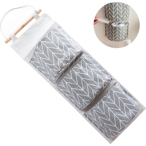 Sac de rangement suspendu à 3 poches, organisateur de placard suspendu en lin et coton imperméable pour chambre, salle de bain et cuisine (1/5)