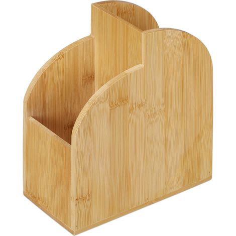 Organiseur de bureau en bambou naturel avec 2 compartiments forme demi-lune élégant 30 x 15 x 10 cm en bambou marron (1/4)