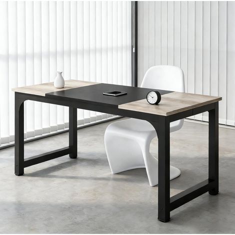 Bureau rectangulaire 180x80x75 cm en bois et métal noir/gris, moderne pour bureau FloraGrace (1/5)