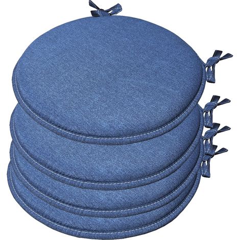 Set 4 Cuscini Sedia Rotondi Cotone Lavabili Morbidi Coprisedia Tondo Tinta Unita Pastello - Blu