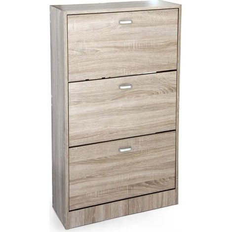 Zapatero de madera rovere 63 x 24 x 115 cm con 3 puertas y divisores internos