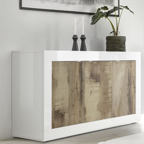 Buffet bas moderne blanc et bois 3 portes 160cm CALIA (1/5)