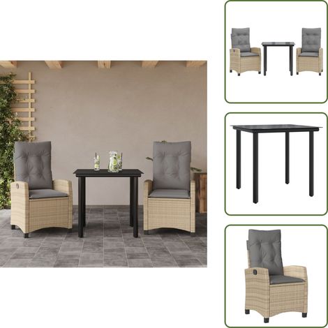The Living Store Ensemble à manger de jardin et coussins 3 pcs mélange beige - Chaise de jardin (1/5)