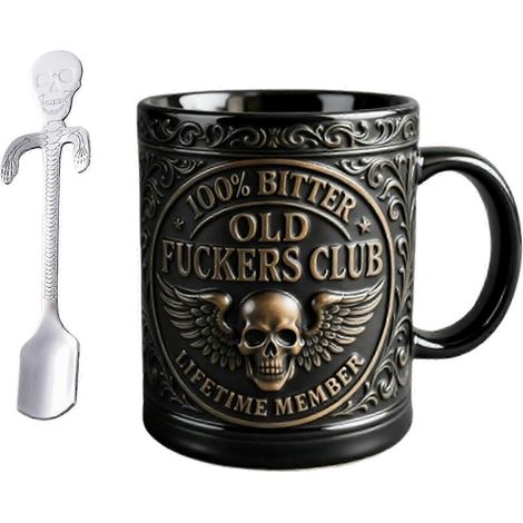 Mug humoristique pour homme avec motif de crâne vintage, 325 ml, cadeau original en céramique pour vieux amis (1/5)