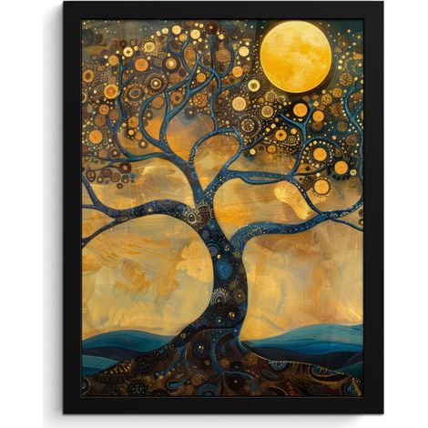 PÓSTER ENMARCADO Árbol - Luna - Flores - Oro - Arte Decorativos de Salon 30x40 (1/5)