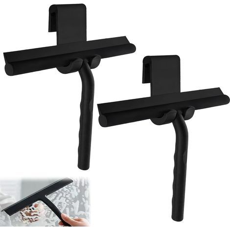 Set mit 2 Silikon-Duschabziehern mit Haken, 34 cm mit Halterung, Mehrzweck-Duschabzieher für Glastüren, Spiegel, Fliesen, Autos (schwarz) (1/5)