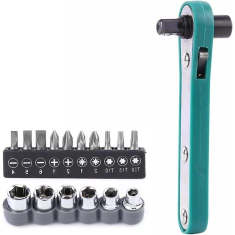 Le coffret de clés à cliquet TheLau avec tournevis, douilles hexagonales et Torx, comprend 6 clés à douille et 10 embouts de tournevis. (1/5)