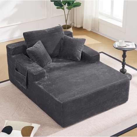 Sofá cama 150x110x70 cm gris oscuro, bolsillos, tejido acanalado, listo para usar MEUBLIV (1/5)