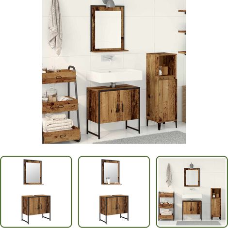 Miroir salle de bains - Ensemble de mobilier de salle de bain avec porte 2 pcs Marron (1/5)