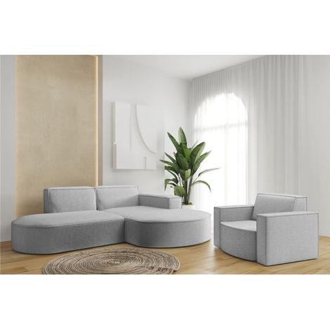 Sofa Set 2-teilig Sessel und Ecksofa PALMA XS Stoff Ascot Toffee Ottomane Rechts (1/3)