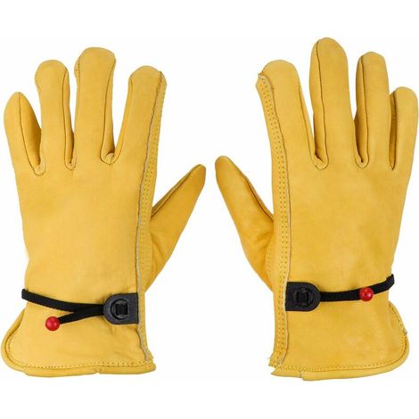 Hseamall Gants de travail en cuir de vachette grainé avec poignet, gants de jardinage robustes pour hommes et femmes pour le travail dans la cour, la ferme, la moto XL 21x 17.5 x 2.3cm (1/3)