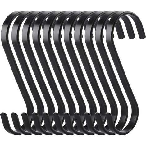 10pcs Crochets Plats en S de Suspension en Métal Crochet de Cuisine Robuste,Multifonctions Crochets pour de Cuisine ou à Viande Boucher Vêtements Plantes Outils de Jardinage,Noir (1/4)