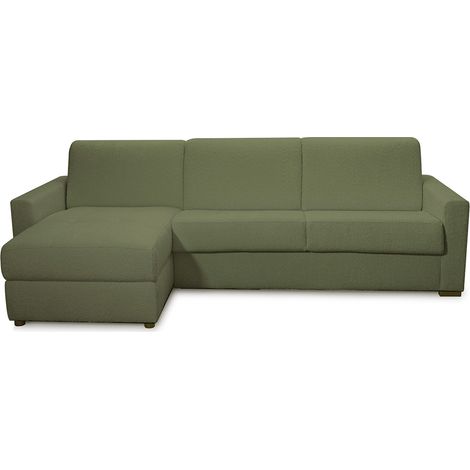 Canapé d'angle convertible réversible 5 places en tissu bouclette vert kaki - ouverture express - Paloma (1/5)