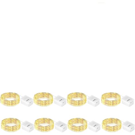 8x guirlande lumineuse led, 2 m 20 led, 3 modes, piles ag13 incluses, blanc chaud, décoration intérieure fête mariage noël (1/5)