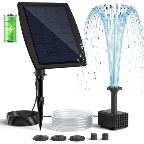 Pompe à Fontaine Solaire avec Batterie, 7.5W Pompe Solaire 3000mAh Intégrée, Buses Double Couche 7+ Modes & Tuyau PVC 1.5m, Fontaine Bassin pour Bac à Oiseaux Jardin (1/5)