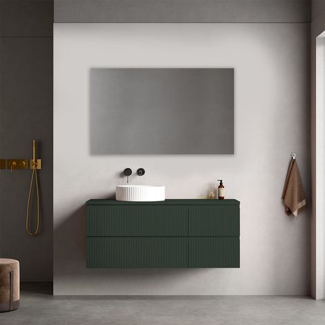 Mobile bagno sospeso cannettato reversibile 120 cm Verde Comodoro per Lavabo d'appoggio Specchio Quadro - Fiji Paint Top Canneté (1/4)
