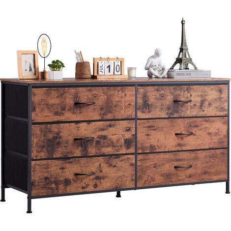 VEVOR Cassettiera a 6 Cassetti, Cassettiera Alta con Cassetti, Porta TV con Contenitore, con Robusta Struttura in Acciaio, Torre Portaoggetti in Tessuto per Camera da Letto, Armadio, Marrone Rustico (1/5)