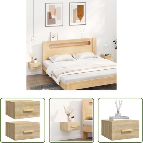 vidaXL Holz Nachttisch - Wand-Nachttische 2 Stk. Sonoma-Eiche 35x35x20 cm (1/5)