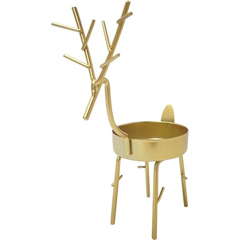 Bougeoir en forme de cerf pour Noël, décoration intérieure et extérieure, bougeoir en fer, décoration de table pour les fêtes, doré (1/5)