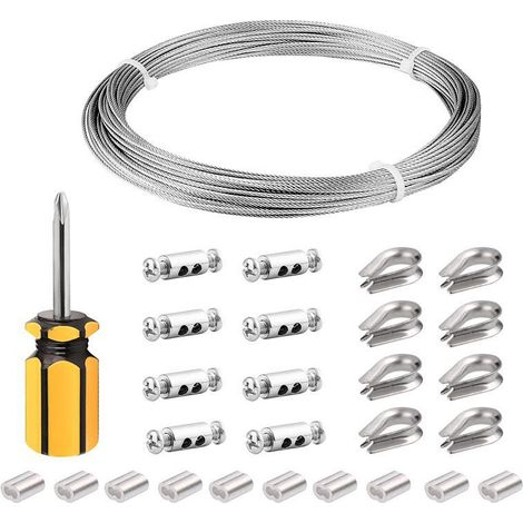 Cable Inox 3mm,20M/3mm Corde en Acier Inoxydable,Cable en Acier Revêtu avec Serre-Câbles,M3 Manchons,Cosses en Acier Inoxydable,3mm Cable Métallique pour Fil a linge,Cable de Garde Corps (1/5)
