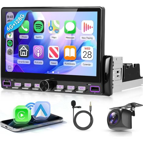 6GB+128GB Android Autoradio 1 Din avec Carplay sans Fil Android Auto, Ecran Tactile IPS 7 Pouces Touches Piano Radio avec Navigation GPS Wi-FI DSP Bluetooth Mirror Link SWC FM/RDS USB Type C (1/5)