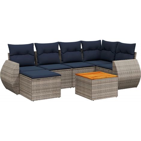 7-teiliges Gartensofa-Set mit Kissen, grau, Polyrattan vidaXL (1/5)