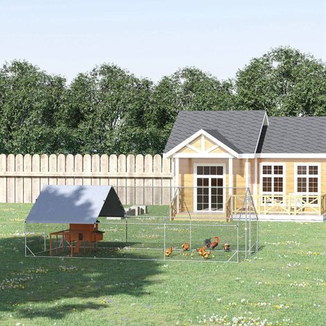PawHut Hühnerstall/Voliere/Zwinger für den Außenbereich, 18 m² – Drahtgitterauslauf, Maße 3 m (L) x 6 m (B) x 2 m (H) – Überdachte Fläche – Verzinkter Stahl