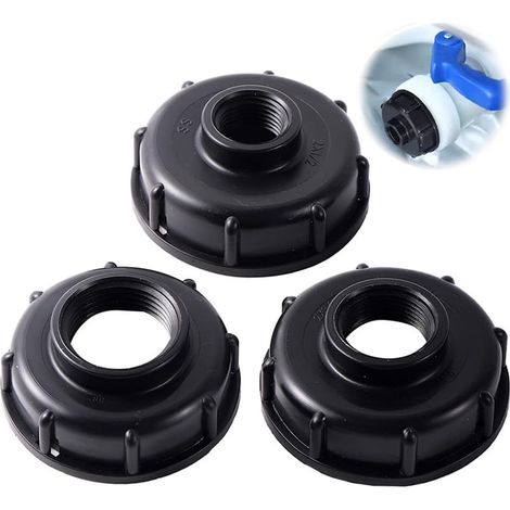 3 Pièces IBC Bouchon de Réservoir Plastique Adaptateurs, S60x6 Raccord Rapide, Réservoir d'eau Connecteur Joints Filetés en Adaptateurs, 1/2 ' 3/4 ' 1 pouce, pour Le Jardin de La Maison (Noir) (1/5)