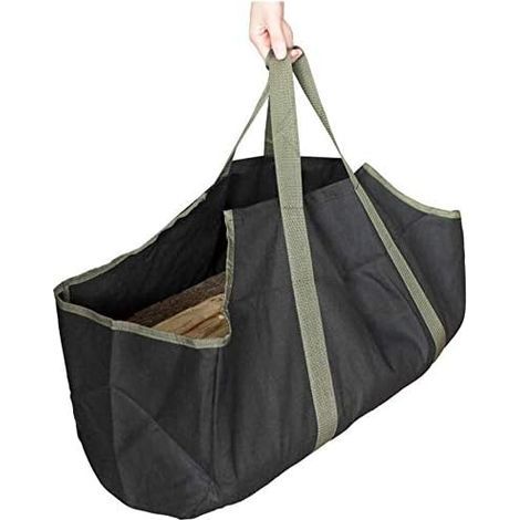 Porte-bûches (noir et vert), en toile robuste et résistante. (1/5)
