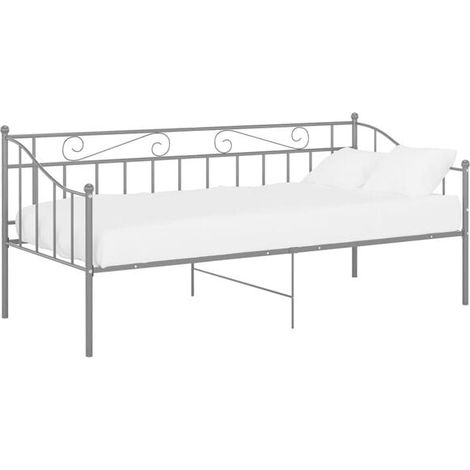 Cadre de canapé-lit en métal gris (matelas non inclus), dimensions : 90 x 200 cm (1/5)