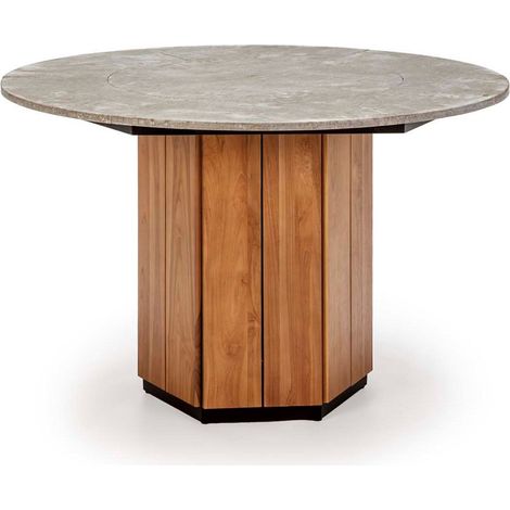 Mesa Comedor 120X120X77 Madera Teca/Piedra Gris (1/2)