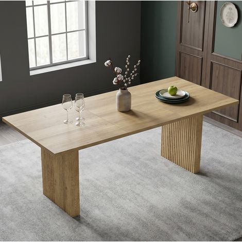 Mesa de comedor extensible 6-8 personas, 140/200 x 90 cm, rectangular, en MDF, roble (1/5)