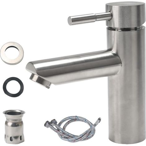 Mitigeur Cuisine Acier Inoxydable 304, Robinet Salle Bain avec Tuyau, Chaude et Froide Robinet Lavabo, Robinets Lave Main pour Lavabo Dans la Salle de Bain, les Toilettes des Invités (Argent) (1/5)