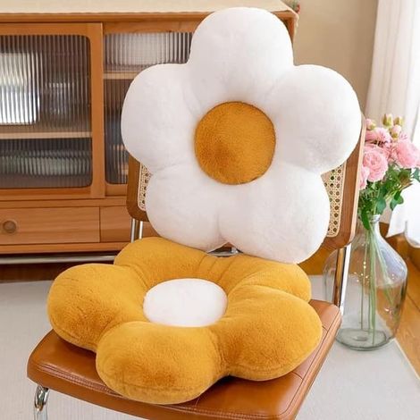 Lot de 2 coussins décoratifs de 50 cm à motifs floraux, marguerites jaunes et blanches, coussins de sol en peluche en forme de marguerite, jolis coussins à motifs floraux pour bureau (1/5)