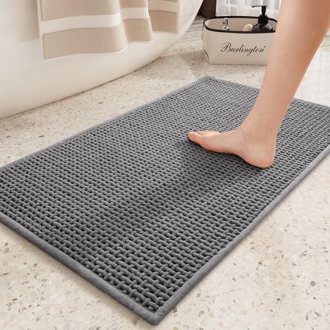 Non-Slip Bath Mat 40 x 60 cm, Quick-Drying Chenille Absorbent Bath Mat, Soft Washable Bath Mat for Bathroom, Shower, Bathtub (Grey) (1/5)