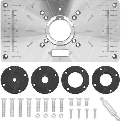 – Plaque d'insertion de table de toupie en aluminium – 4 anneaux et vis – Pour machines Makita RT0700C – Dimensions 235x120x8mm (1/5)