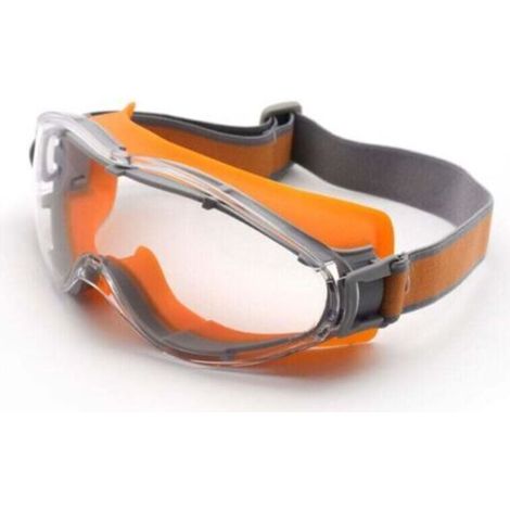 Lunettes de sécurité en caoutchouc orange, lunettes antibuée double face, lunettes de protection du travail entièrement fermées et étanches à la poussière lunettes de laboratoire chimique antichocs (1/4)