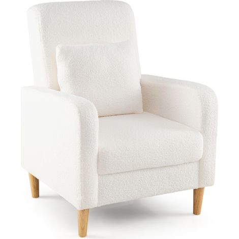 Costway – Fauteuil relax rembourré – Coussin lombaire amovible – Revêtement en laine d'ours en peluche – Pieds en bois de caoutchouc – Design moderne – 69x76x92 cm (1/5)