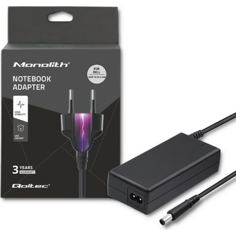 Adaptador de corriente Qoltec para portátil Dell de 65 W  19,5 V  3,34 A  7,4 x 5,0 + pines  + cable de alimentación (1/5)