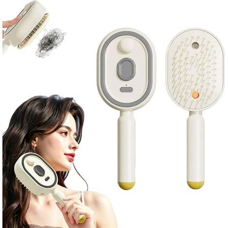 Peigne massant électrique à coussin d'air et brumisateur 3 en 1, brosse à cheveux autonettoyante, anti-nœuds et antistatique pour les cheveux frisés et le soin du cuir chevelu. (1/4)