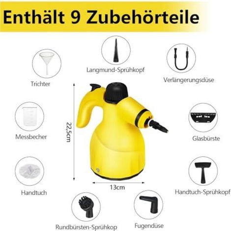 Nettoyeur vapeur portatif 1000 W avec 9 accessoires anti-taches, élimine la graisse, les sièges de voiture, les fenêtres et bien plus encore, détachant pour canapé, réservoir de 350 m (1/4)
