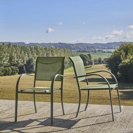 Lot de 2 fauteuils de jardin MILENA en aluminium et textilene kaki. 62 x 55 x 84 cm (1/5)