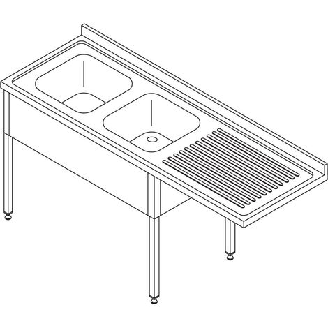 Table Lave-Vaisselle - 200 x 70 cm - Gauche - avec 2 Éviers et Dosseret - Maxima